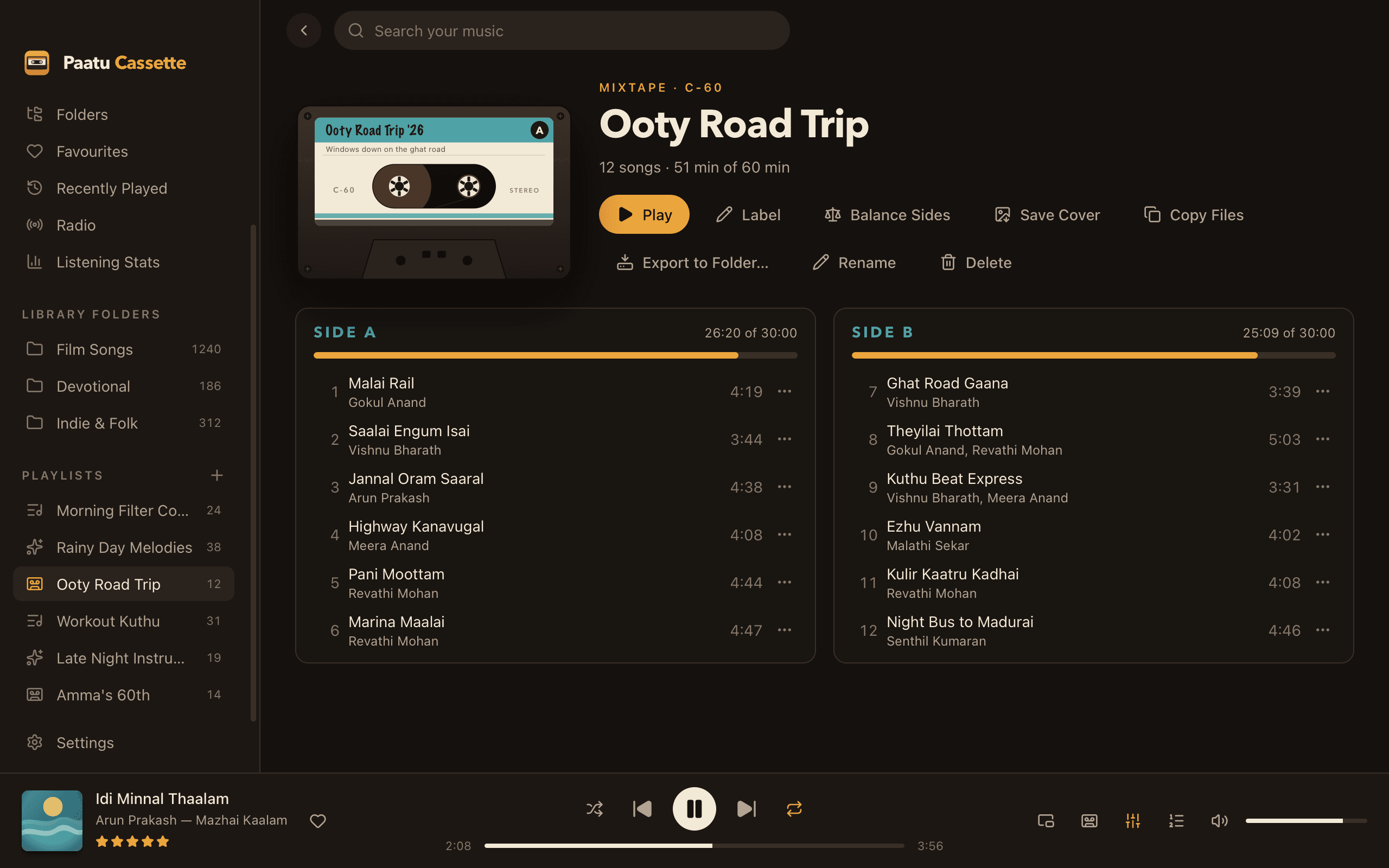 Paatu Cassette screenshot: Side A. Side B. Your rules.