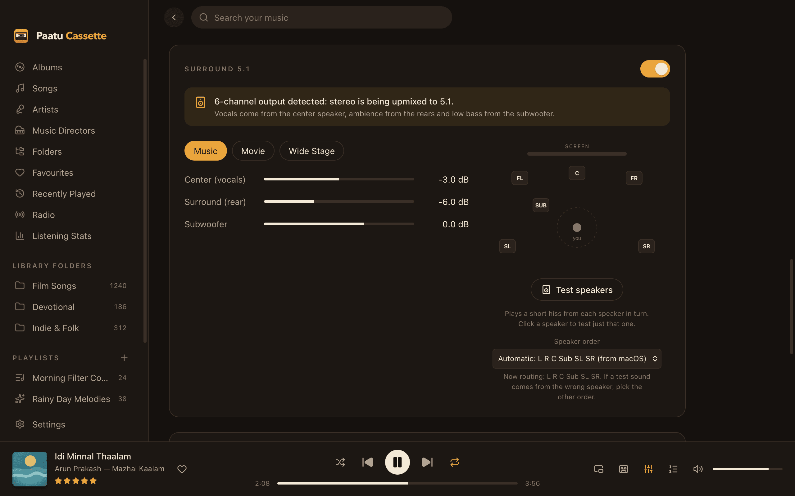 Paatu Cassette screenshot: Stereo to 5.1 surround